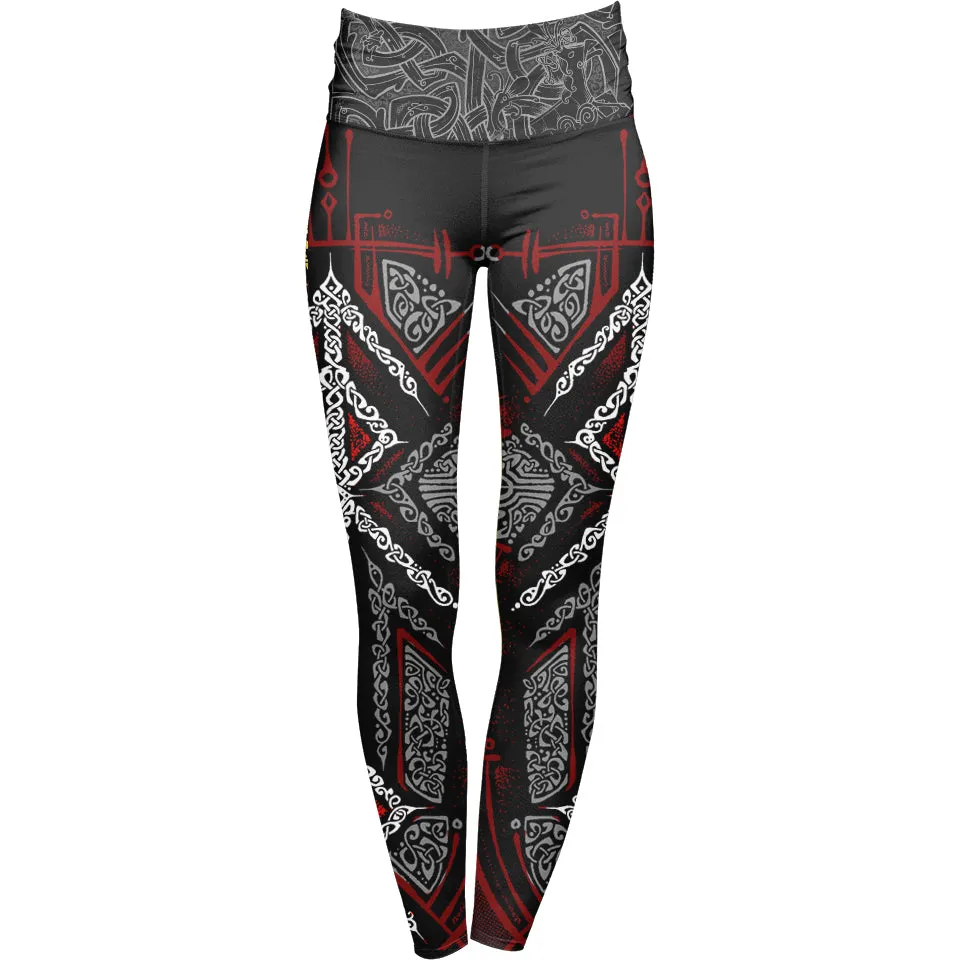 Runes of Loki High Waisted Leggings - Red Edition