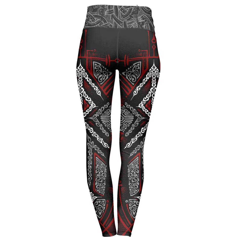 Runes of Loki High Waisted Leggings - Red Edition