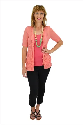 Salmon Button Up Mesh Cardigan