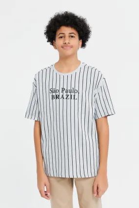 Senior Boys Grey Brazil Stripe Oversize T-Shirt