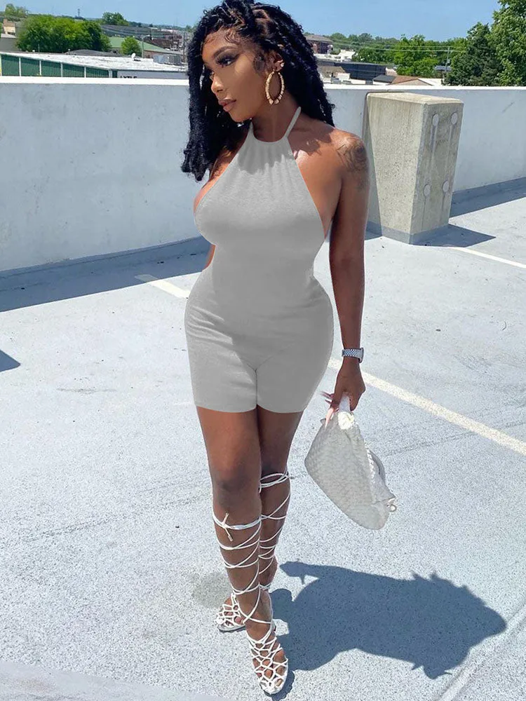 Sleeveless Backless Halter Bodycon Rompers