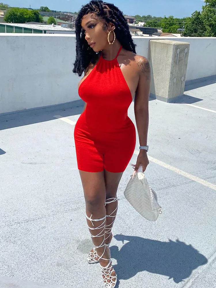 Sleeveless Backless Halter Bodycon Rompers