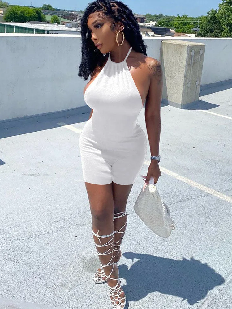 Sleeveless Backless Halter Bodycon Rompers