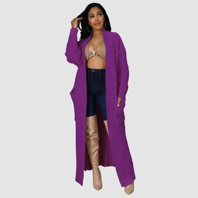 Solid Color Long Jacquard Cardigans