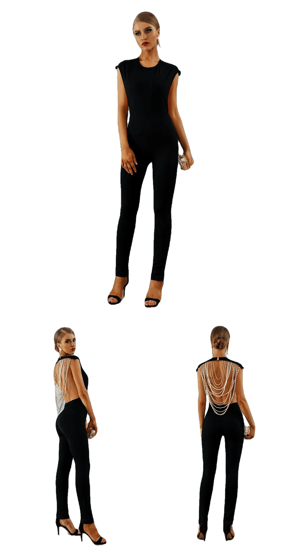 Solid Color Sexy Backless Sleeveless Night Club Party Jumpsuits For Ladies