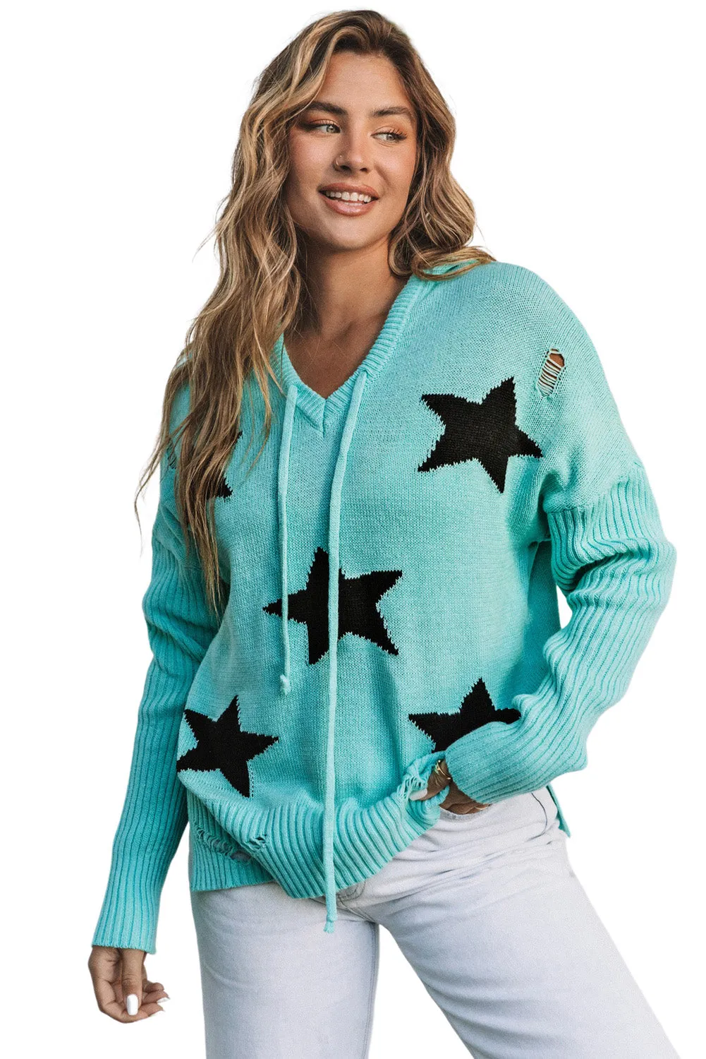 Star Pattern Hooded Sweater