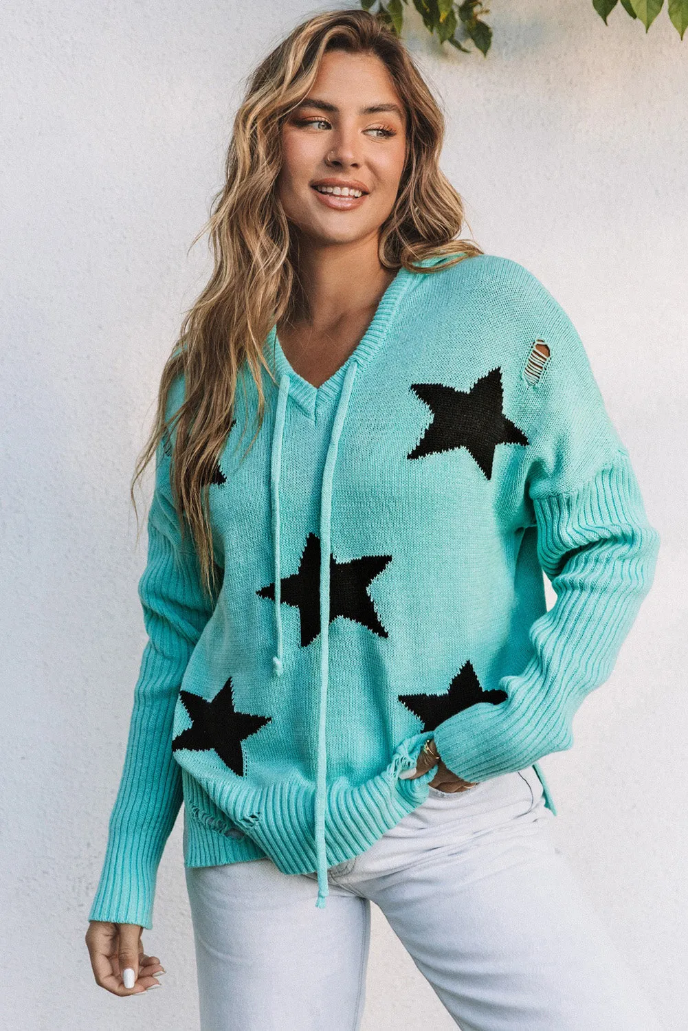 Star Pattern Hooded Sweater