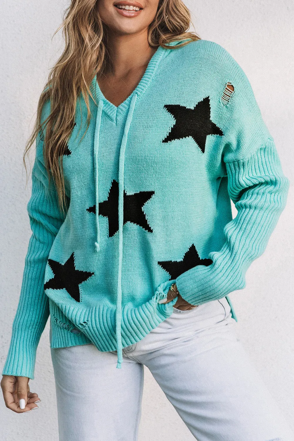 Star Pattern Hooded Sweater