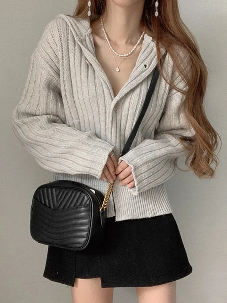 Stripe Hooded Cardigans Coat Knitted Sweater