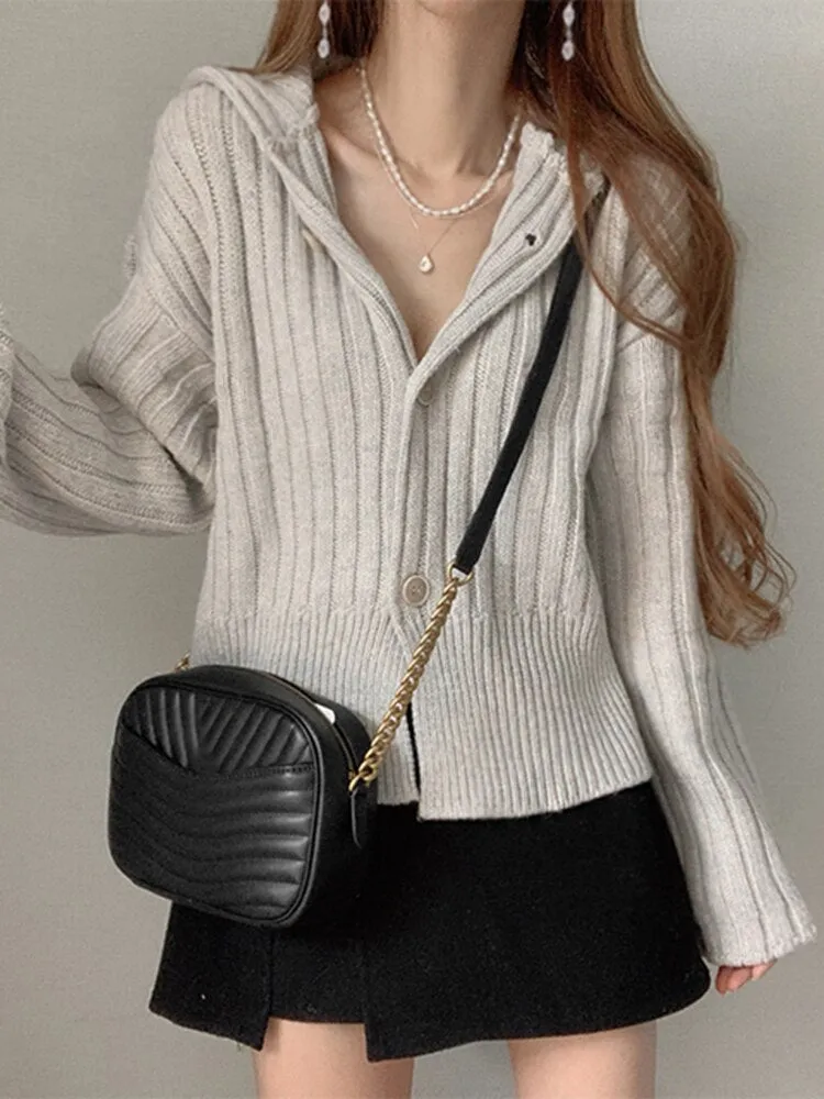 Stripe Hooded Cardigans Coat Knitted Sweater