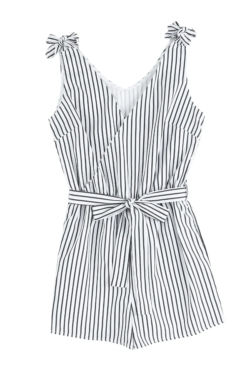 Striped Print Wrap Sleeveless Romper