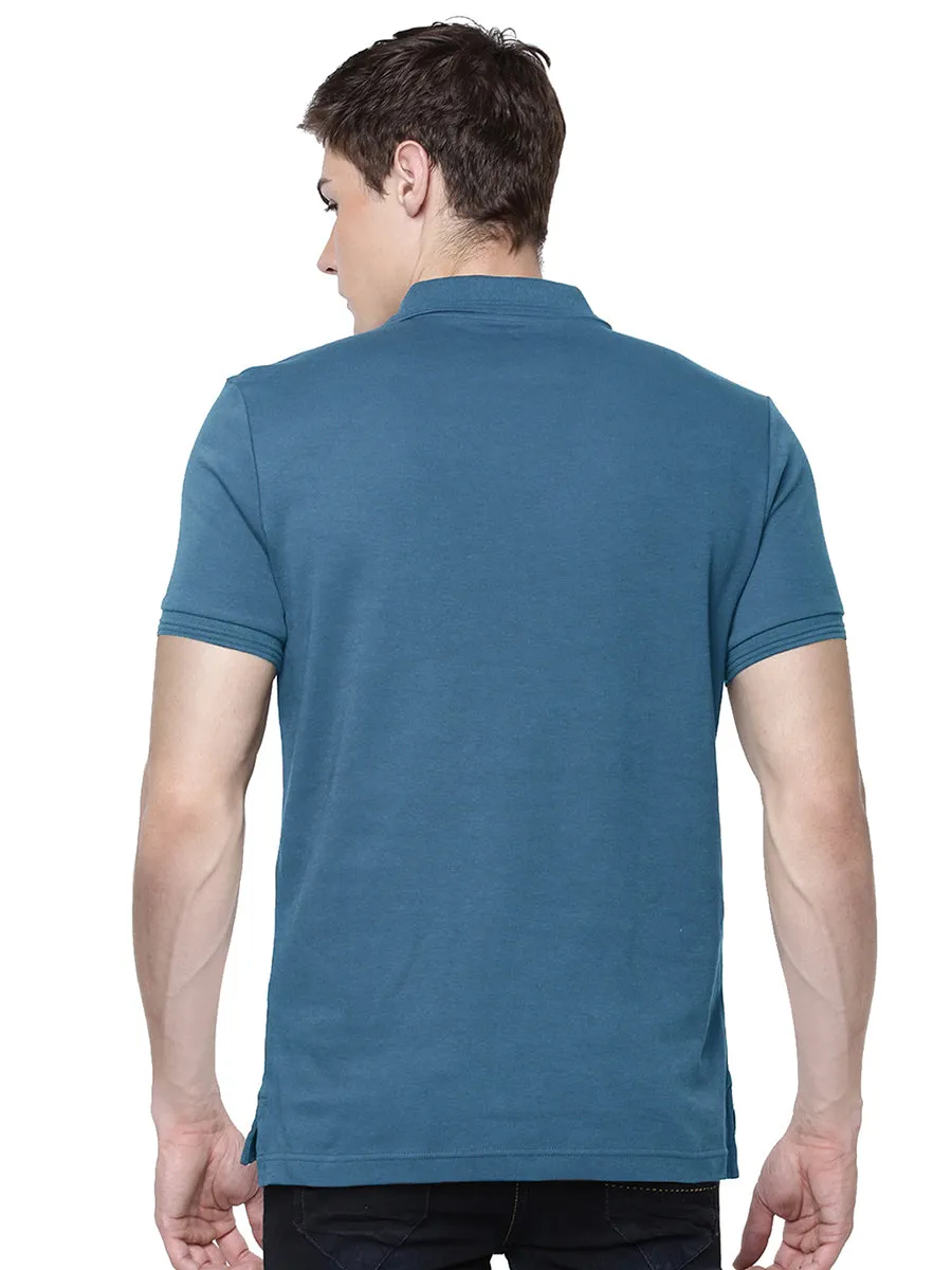 Super Combed Cotton Polo T-Shirt Peacock Blue with Chest Pocket