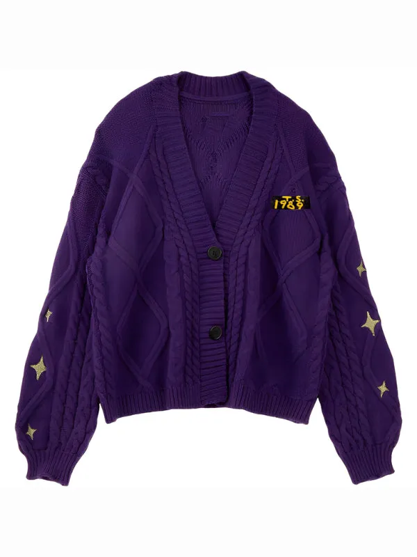 Taylor-Inspired Oversized Button-Up Sweater Cardigan with 1989 Star Embroidery