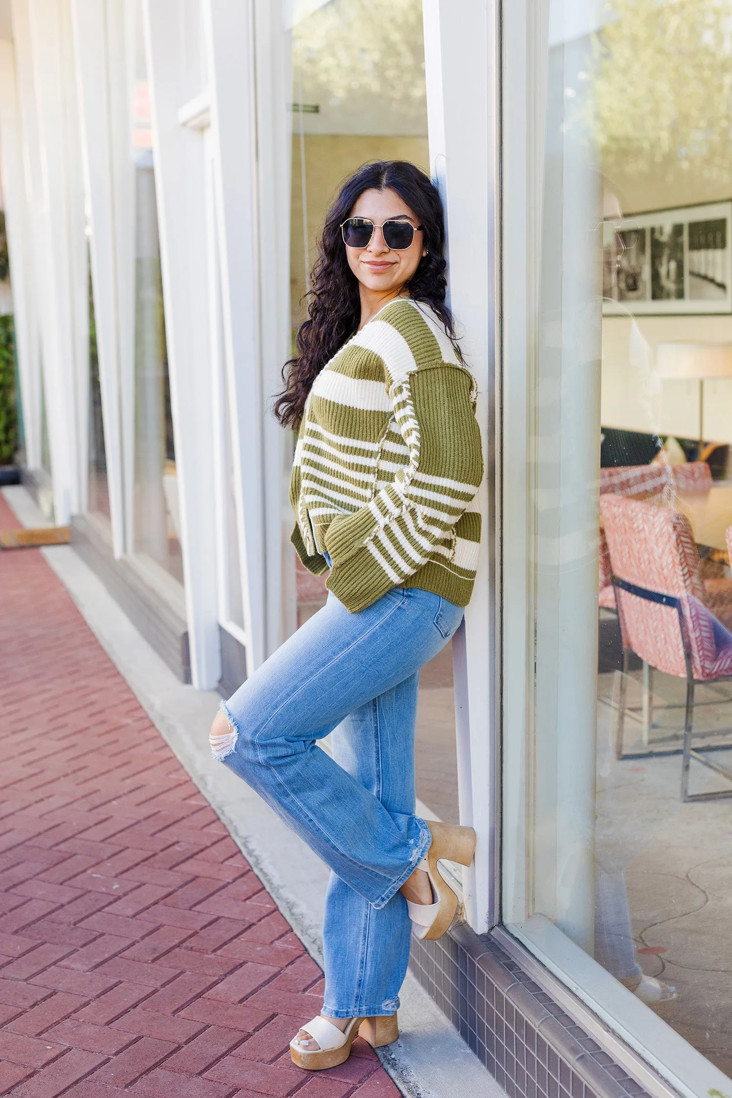 The Hidden Potential Olive and Ivory Striped Cardigan