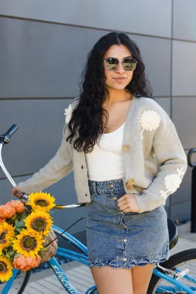 The Petal Party Grey Floral Patch Cardigan