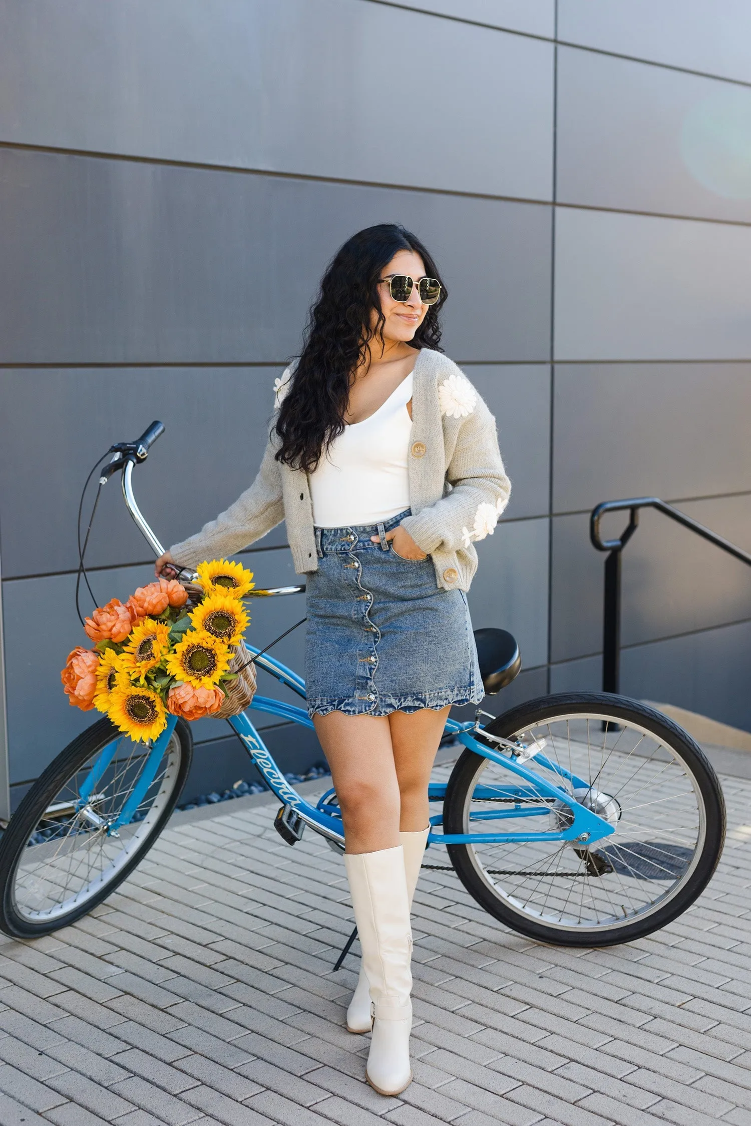 The Petal Party Grey Floral Patch Cardigan