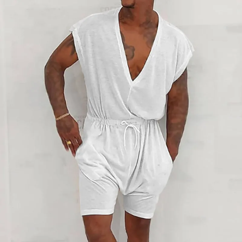 White Deep V-Neck Sleeveless Rompers