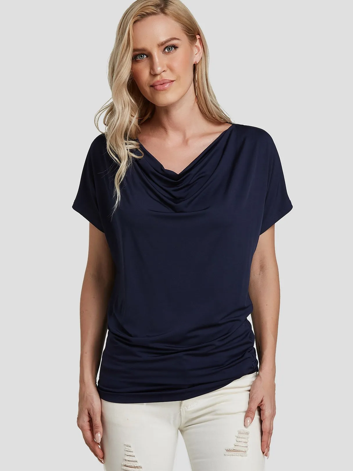 Wholesale Drape Sagging Plain Pleated Short Sleeve T-Shirts