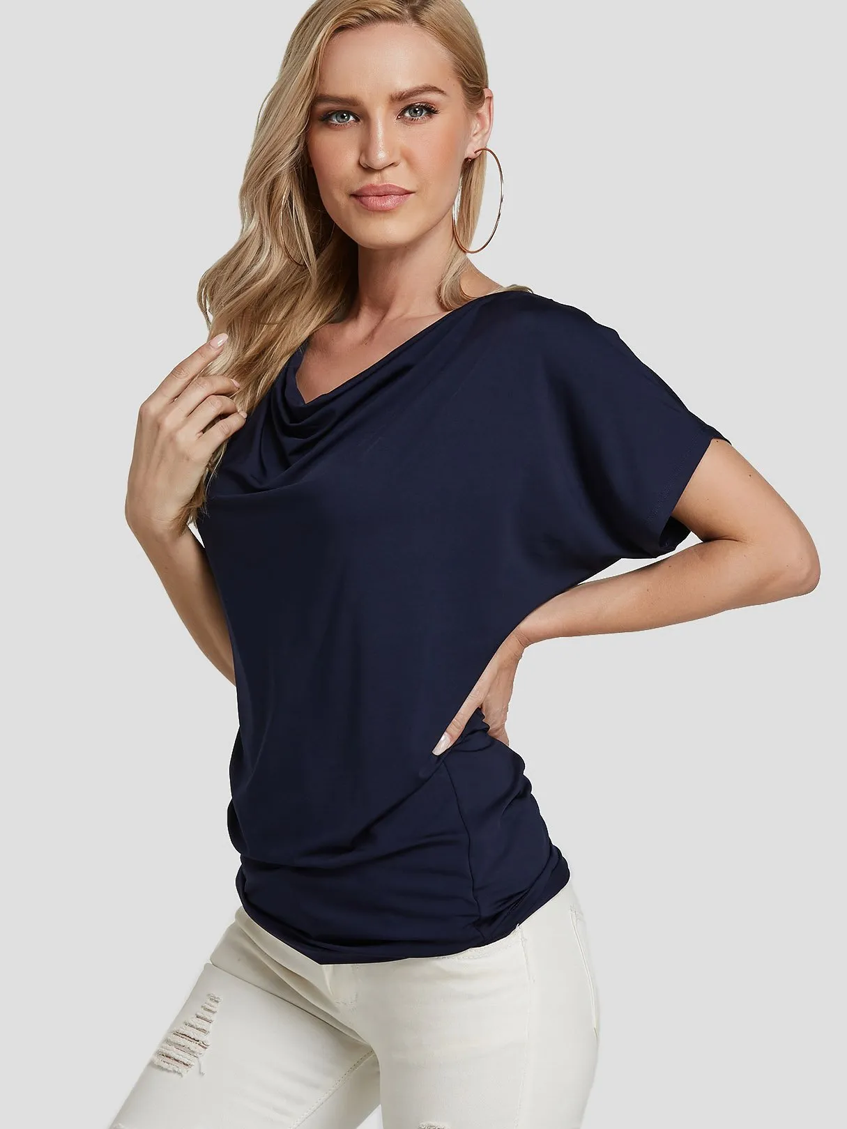 Wholesale Drape Sagging Plain Pleated Short Sleeve T-Shirts