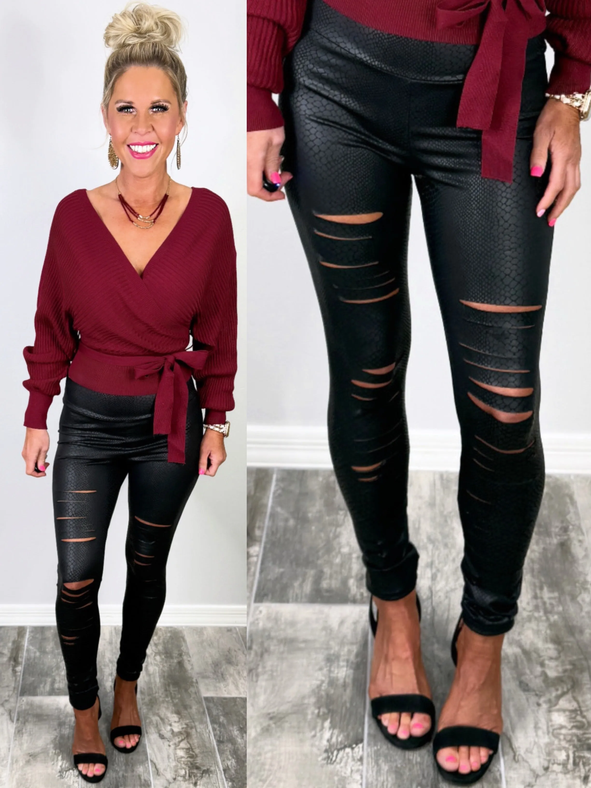 Wild Side Tear It Up Faux Leather Leggings