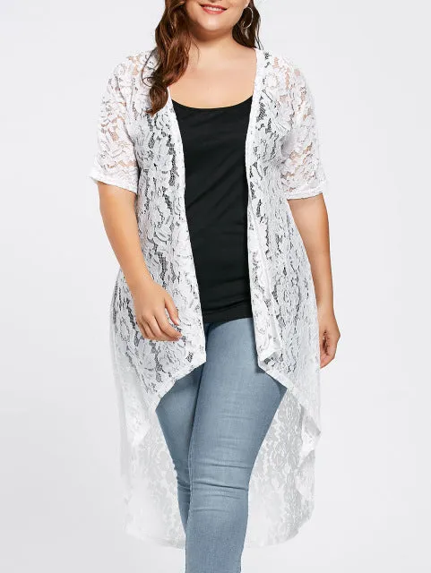 Women Lace Crochet Long Cardigan (Plus Size)