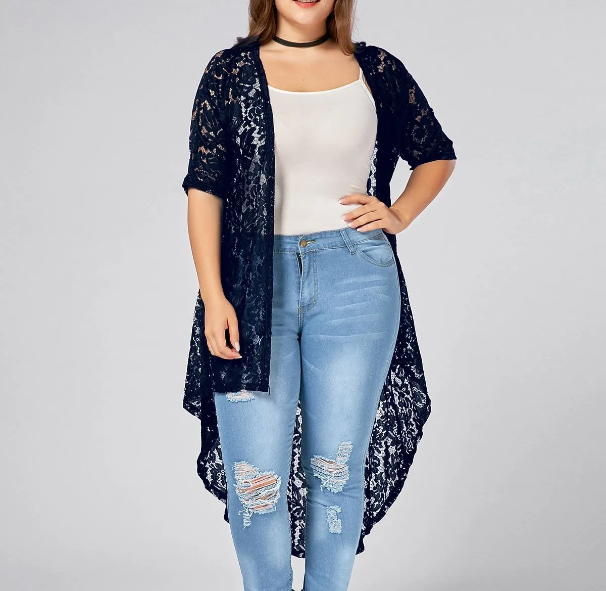 Women Lace Crochet Long Cardigan (Plus Size)