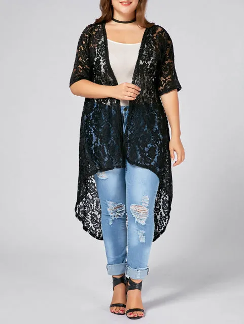 Women Lace Crochet Long Cardigan (Plus Size)