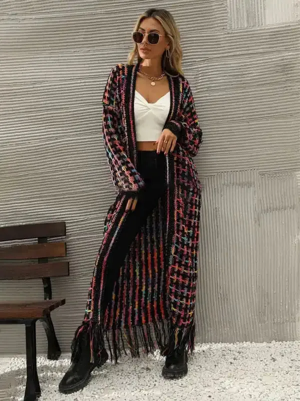 women’s tassel long cardigan coat sweater