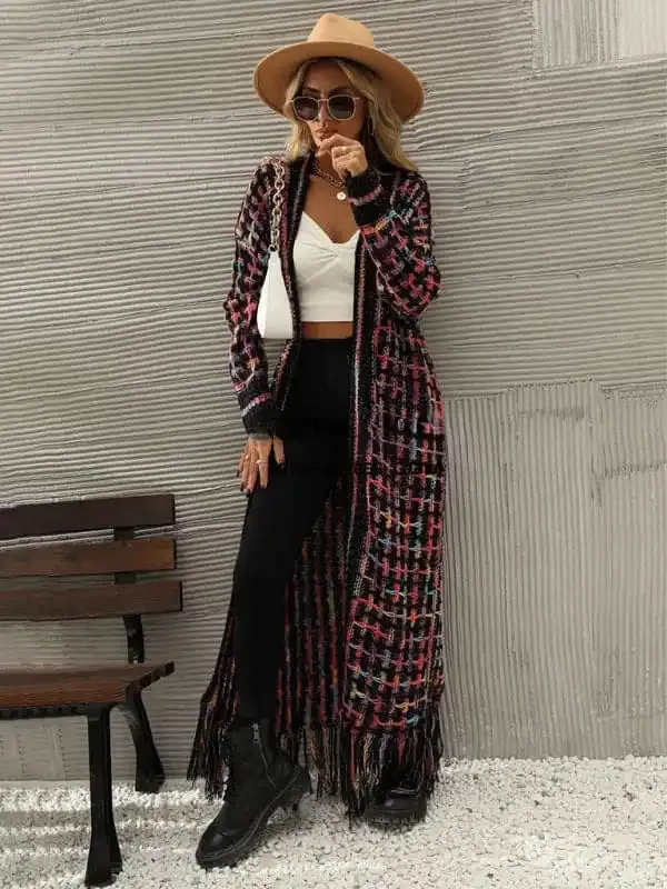 women’s tassel long cardigan coat sweater