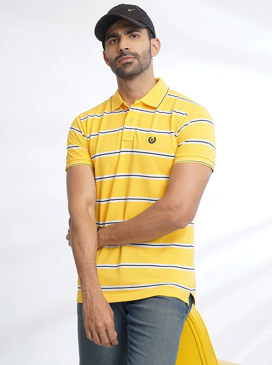 Yellow Striped Slim Fit Polo T-Shirt | Greenfibre