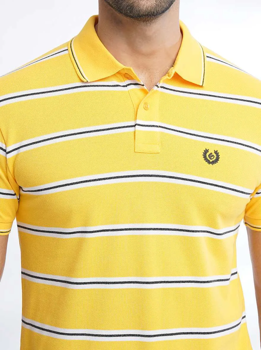 Yellow Striped Slim Fit Polo T-Shirt | Greenfibre