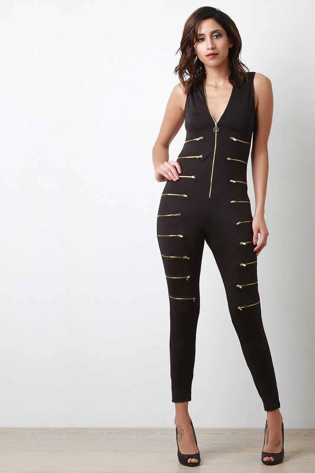 Zipper Decor Sleeveless Jumpsuit